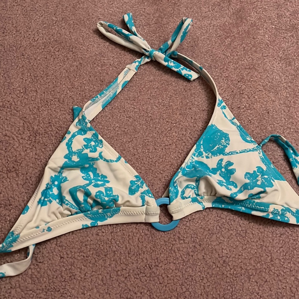 Blue and white floral swim top